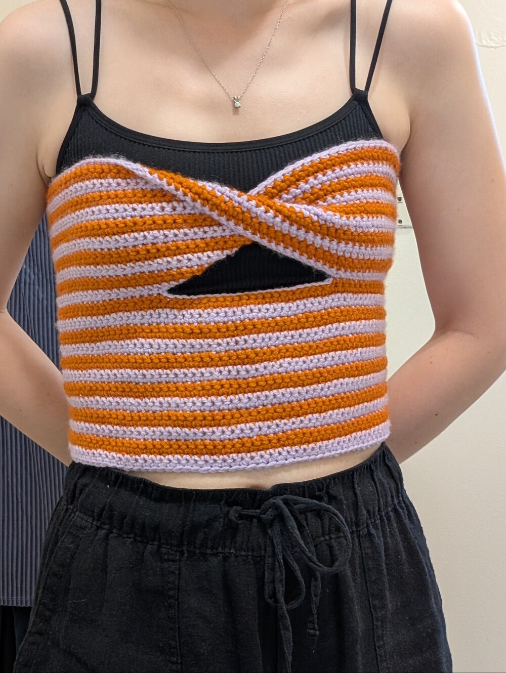 Handmade Crochet Striped Cropped Bandeau Tube Tank Top - Orange & Lavender